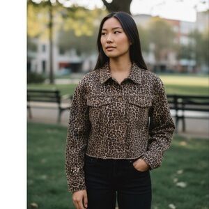 Free People Leopard Print Jean Jacket
